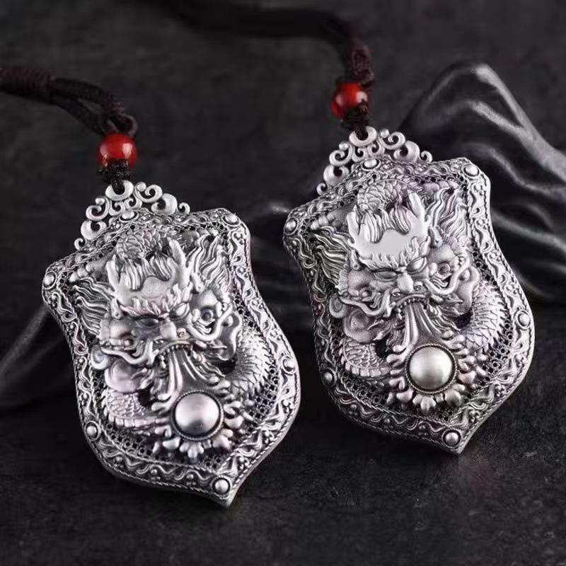 Vintage Ethnic Dragon Pendant Necklace for Men - Zodiac Design, Creative Couples  Accessory.