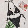 Seksowny wycięty diamentowy łańcuszek Zestaw Bikini Stroje kąpielowe Damskie sznurowany trójkątny halter stringi mikro bikini plażowy spice girl strój kąpielowy