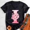 Pink Sakura Alphabet Shirts Gift for Women Letter S Floral Monogram Cartoon Tshirt Cherry Blossom Letters A B C D Casual Tops