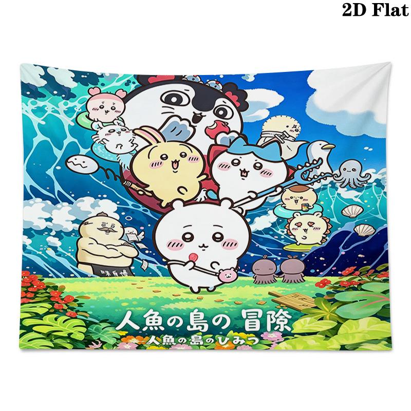 Anime Chiikawa Wall Tapestry Aesthetic Wall Hanging Printed Fabric Blanket Decorative Tapestries for Bedroom Living Room Home Decor