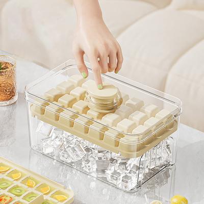 Ice Cube Mold with Lid And Storage Box One-Press Easy-Release Double Layer Ice Tray with Scoop BPA-Free Food Grade Ice Maker