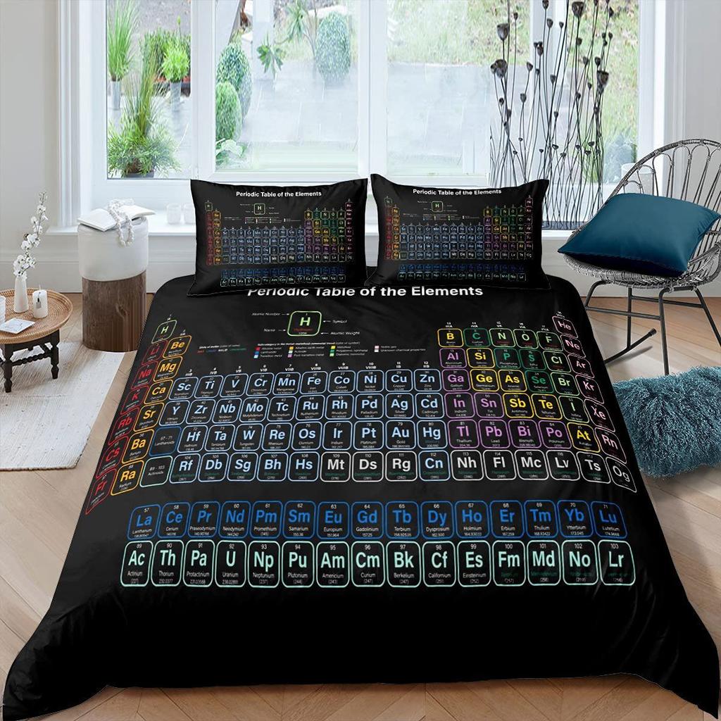 Tavola periodica degli elementi chimici Copripiumino Scienza chimica Set copripiumino a tre pezzi Decorazione camera da letto