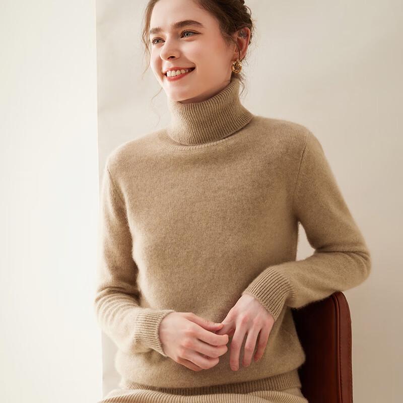 Fanzhen Women's High-Neck Thick Cashmere Blend Sweater