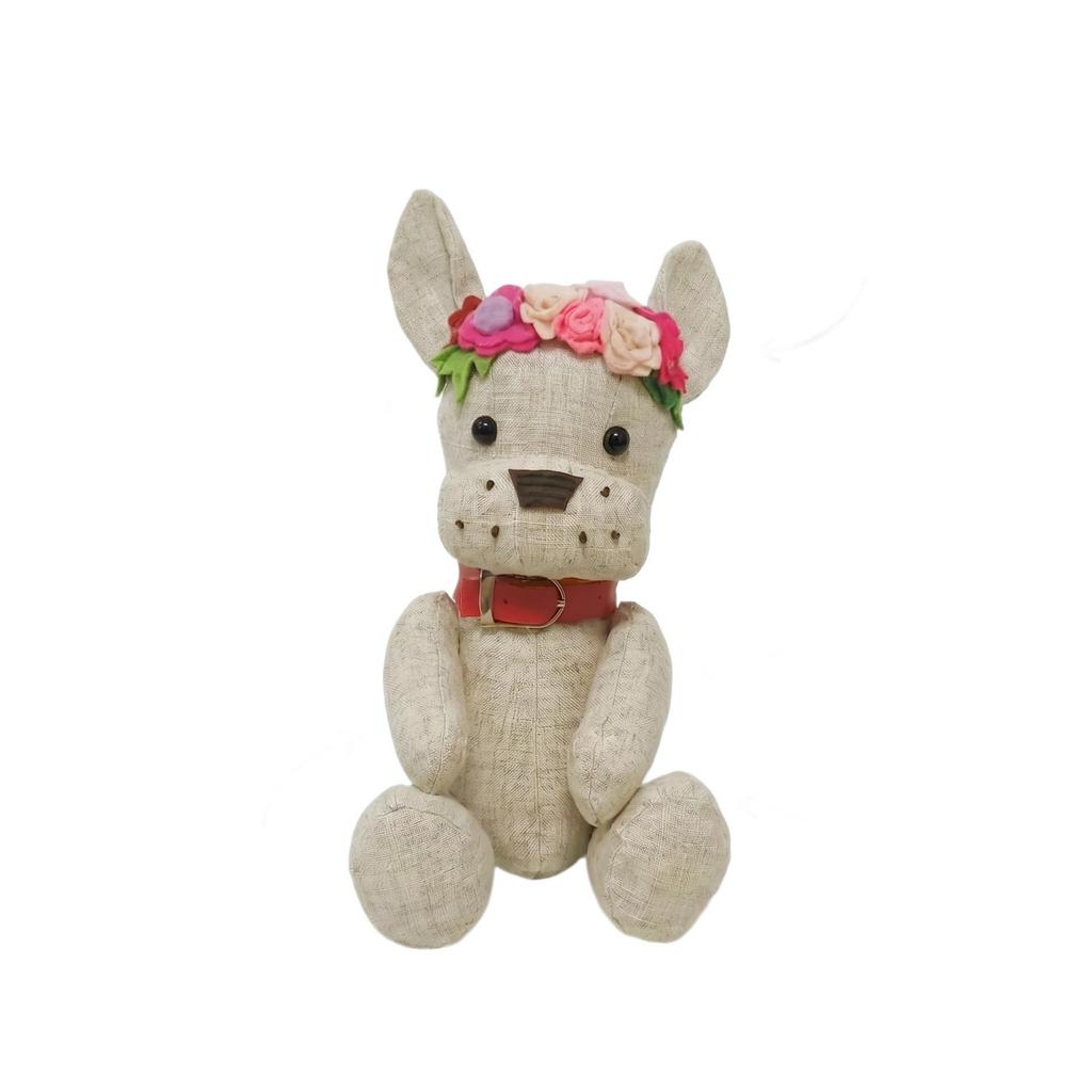 Christmas Linen Fabric French Bulldog Doll Ornament with Wreath - Exquisite Soft-Filled Puppy Figurine