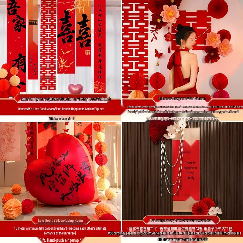 Complete Wedding Room Decoration Set: Bride & Groom's Bedroom Decor Essentials