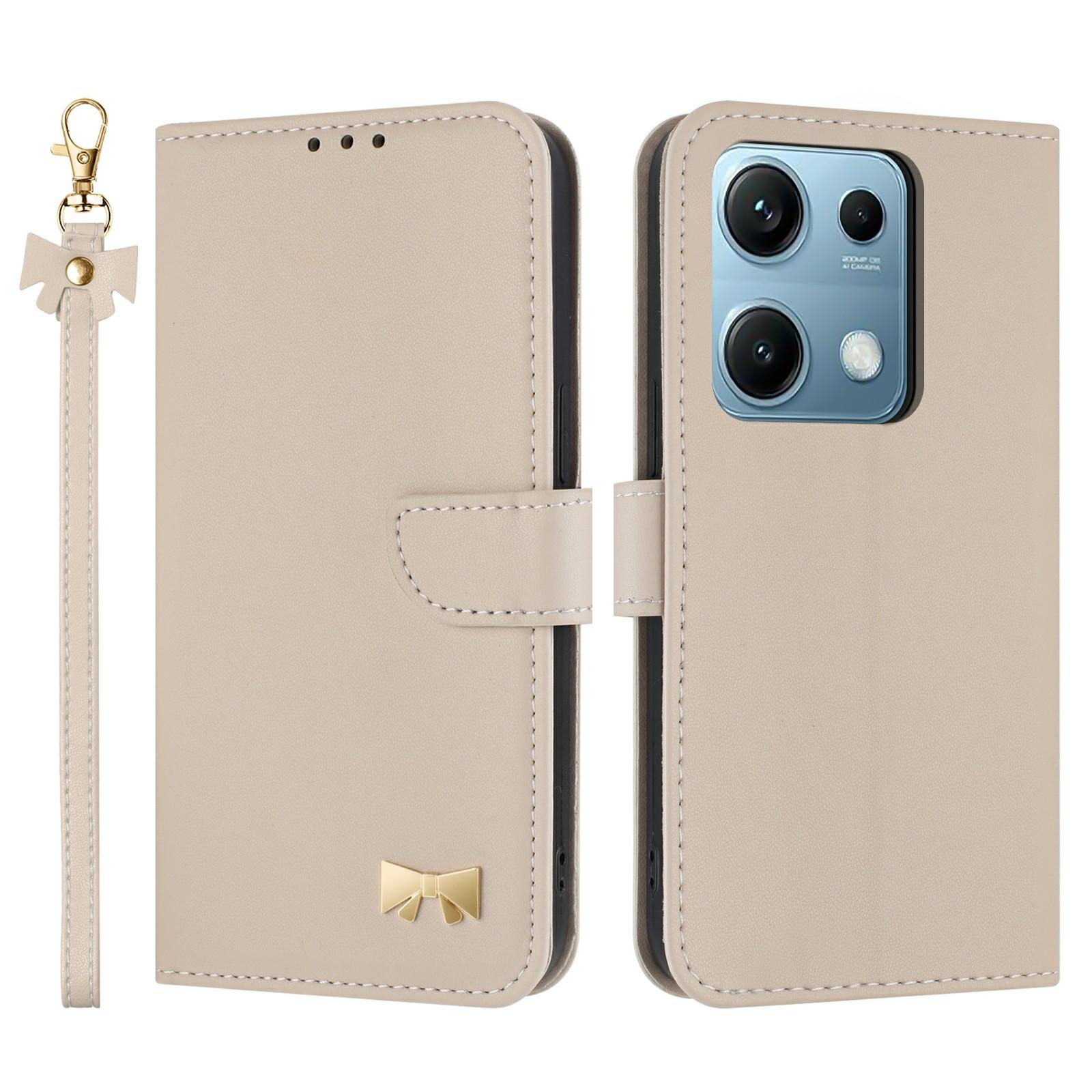 

For Xiaomi Redmi Note 14S 4G Case Bowknot Decor Wallet Leather Phone Cover with Wrist Strap E