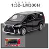 Model auta 1/32 Sběratelské autíčko Lexus LM300 ze slitiny slitiny se světlem a zvukem lze otevřít