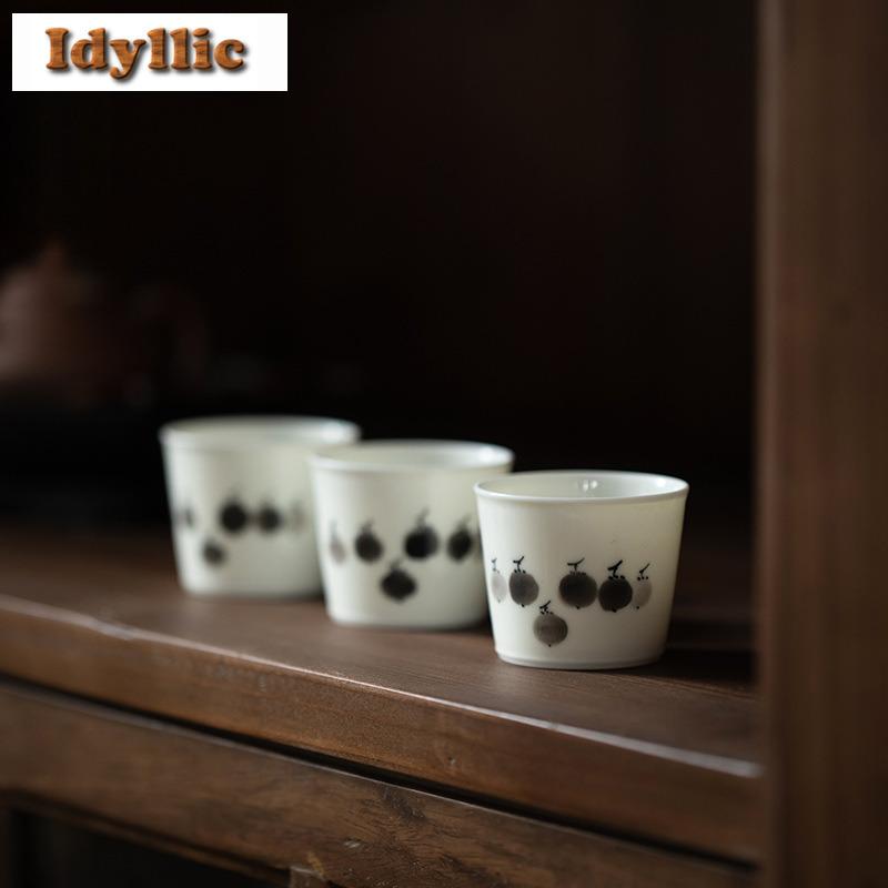 Hand Drawn Bamboo Persimmon Straight Tube Teacup Retro Tea Bowl Jug Tea-tasting Fragrance Cup Jianzhan Master Cups Cafes Craft