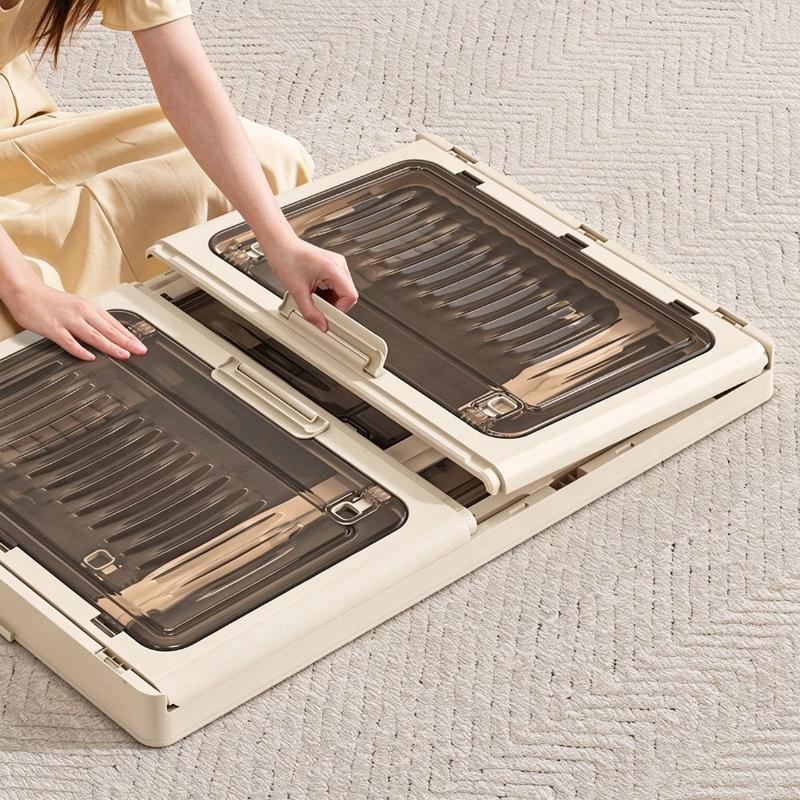 1Pcs Thickened Plastic Folding Collapsible Storage Bin Living Box Storage Box With Front Open Door Stackable Organizer For Book