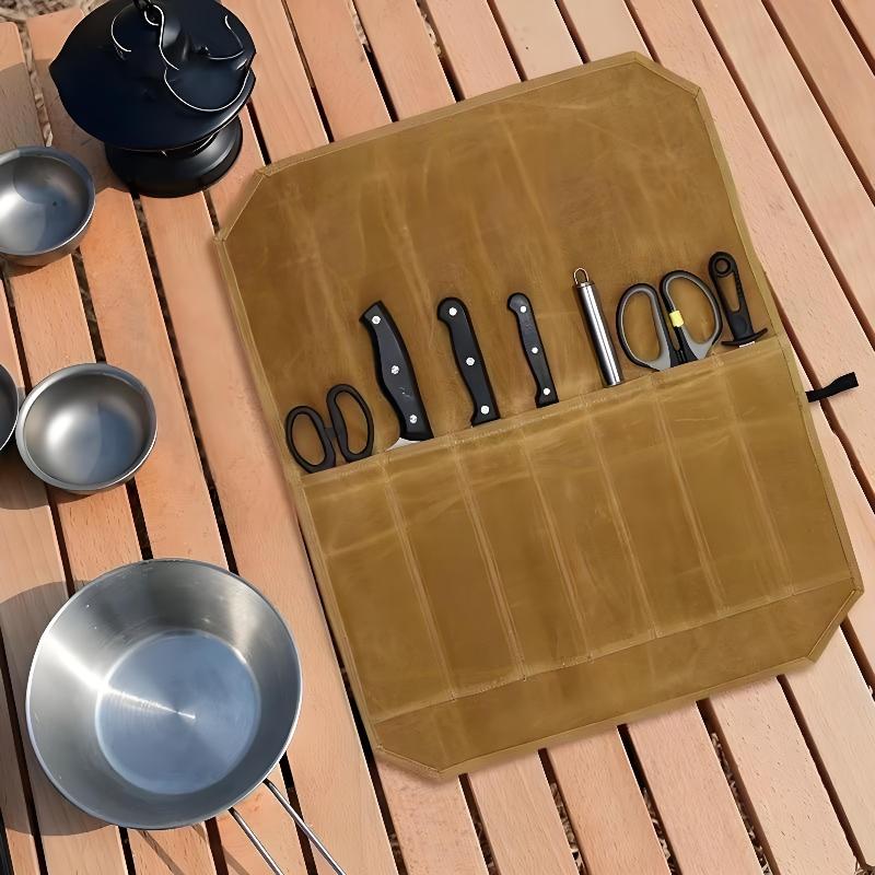 Canvas Knife Roll Bag Portable Lightweight Chef Knife Storage Carrier 1Pcs Suitable for Home Kitchen Camping Trip
