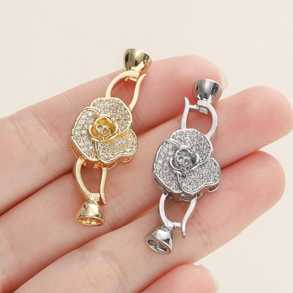 1/2Pcs/Pack 14/18K Gold Plated Inlaid Zircon Connector End Caps Fastener Clasps for DIY Jewelry Bracelet Making Accessories