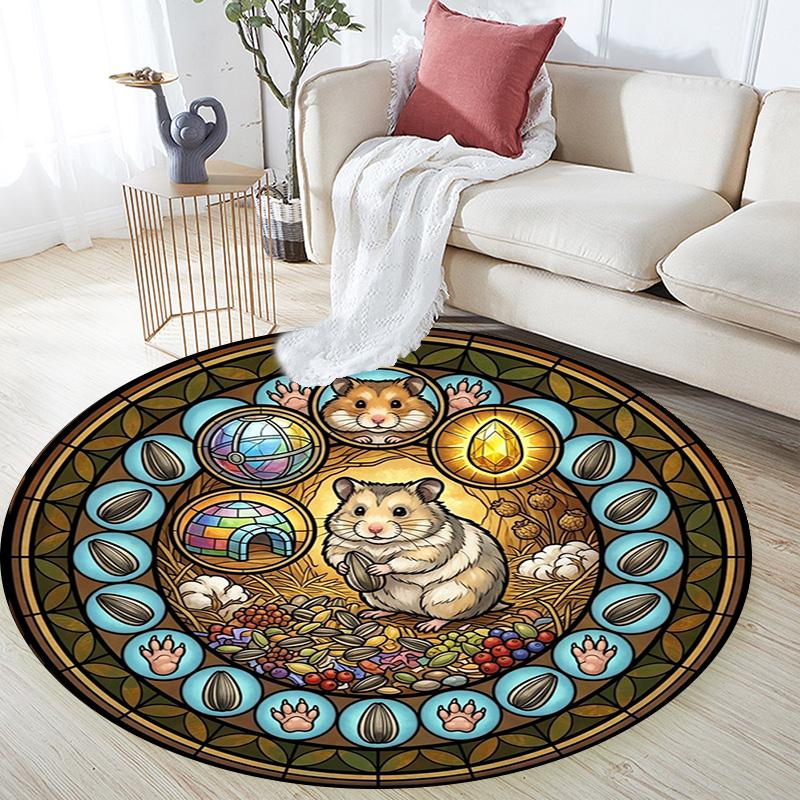 Hamsters Glass Journey Round Area Rug Under Office Chairs Bedroom Living Room Home Decor