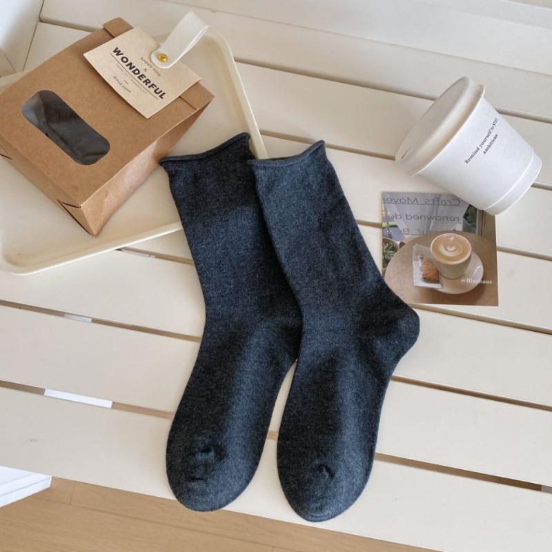 Dui Dui Socks Women's Autumn and Winter Mid-calf Socks, Pure Cotton Grey Style, Trendy Spring and Summer Rolled-up Postpartum Socks, Long Socks