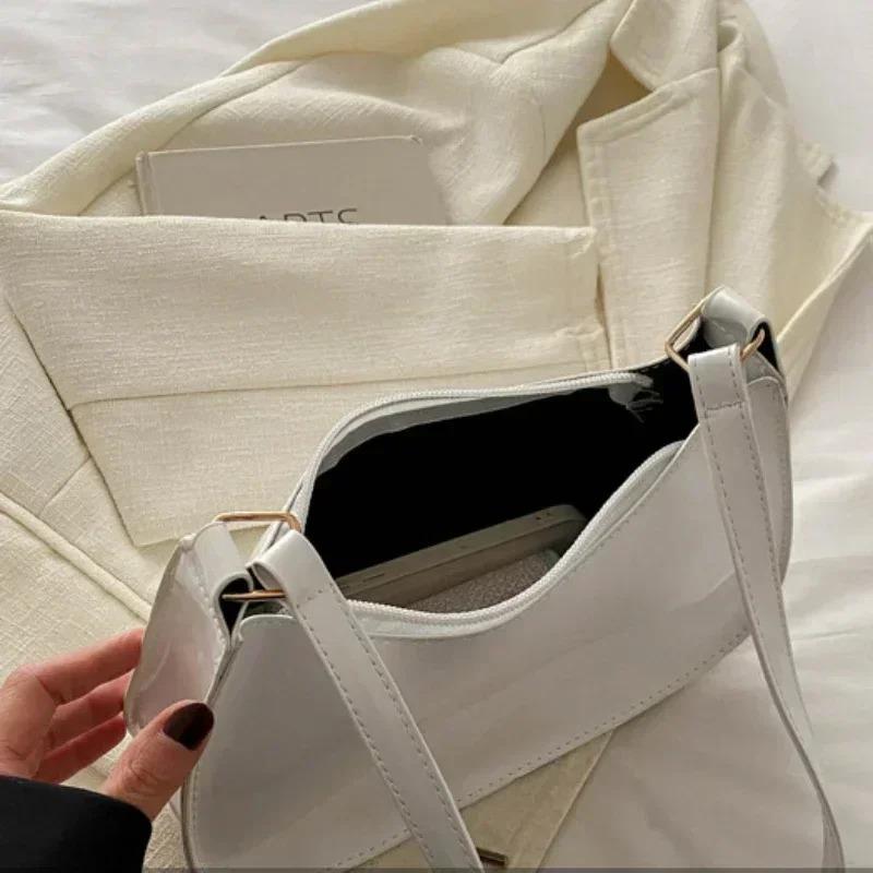 Torebka damska ze skóry lakierowanej Uniwersalna modna torba na ramię do codziennych dojazdów do pracy Torebka dziewczęca designerska z zamkiem błyskawicznym Koreańska 2025