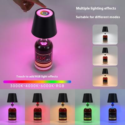 RGB Plug-in Wine Bottle Lamp Metal Wine Bottle Table Lamp Rechargeable LED Luminous Table Lamp