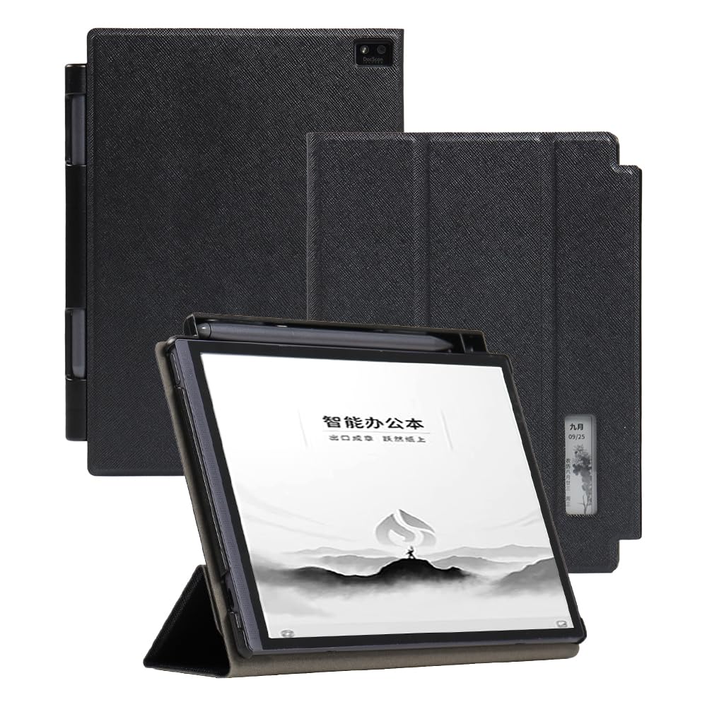 

Защитный чехол Mingfeng, совместимый с планшетом iFLYTEK AINOTE Air 2, тройной складной чехол-подставка из кожи для ридера, офисный блокнот с дизайном слота для ручки чёрный