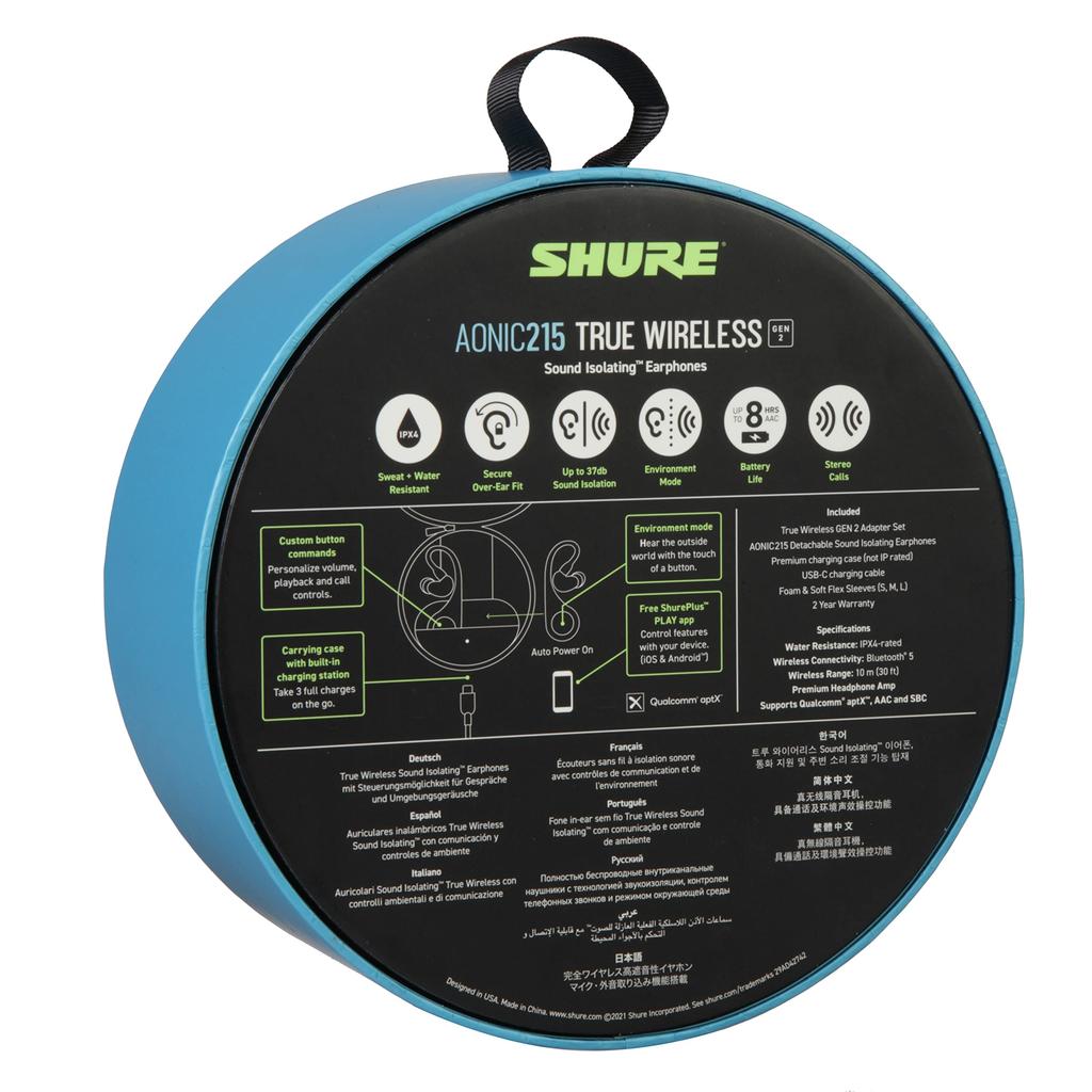 SHURE AONIC 215 True Wireless High-Isolation Earphones (2nd Generation) / SE21DYBK+TW2-A Translucent Black: IPX4 Water Resistant / Ambient Sound Mode