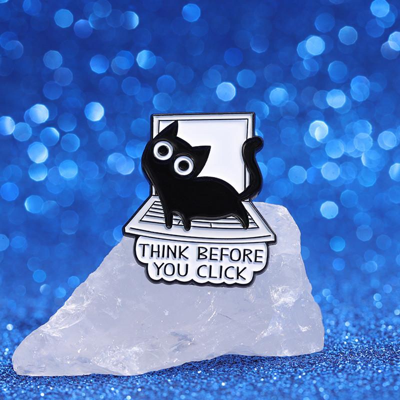 Adorable Black Cat Cartoon Alloy Brooch Cute Animal Badge Charming Cat Accessory