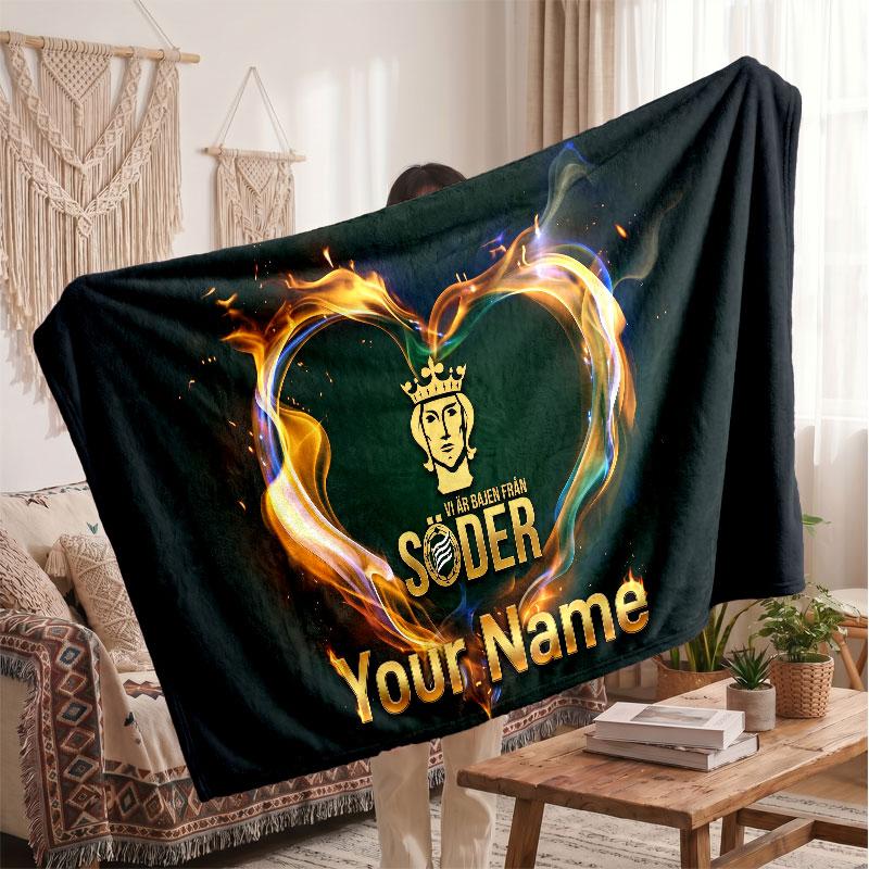 Hammarby Personalized Fleece Blanket With Football Logo, Custom Name Text Soft Warm Home Throw Blanket