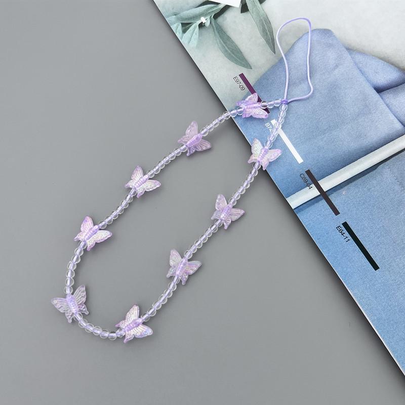 

Colorful Butterfly Pendant Beaded Mobile Phone Chain Fashion Cellphone Case Hanging Rope Women Telephone Phone Lanyard Jewelry фиолетовый