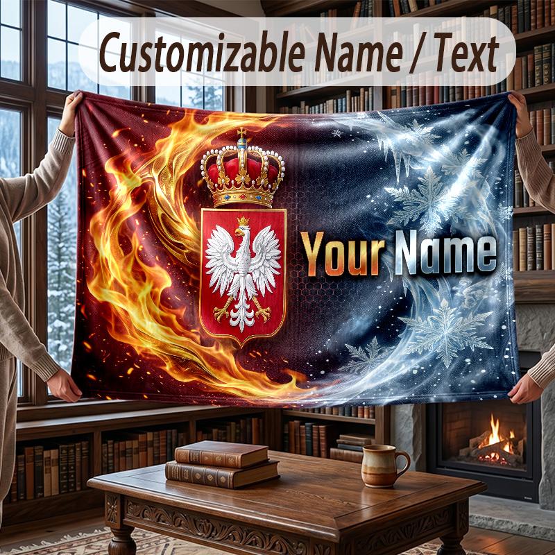 Custom Name Flannel Throw Blanket Poland Football Pattern Warm Home Decoration