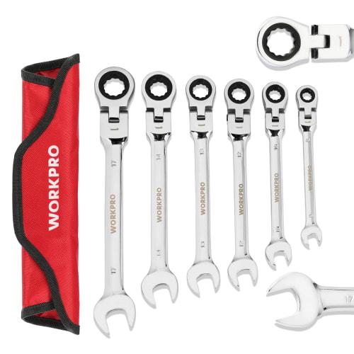 WORKPRO Flex Ratchet Wrench, Swivel Ratchet, Combination Wrench Set, Dual-Use Head Spanner Wrench, Adjustable Angle, 72 Gears, 6-Piece Set, for Automo