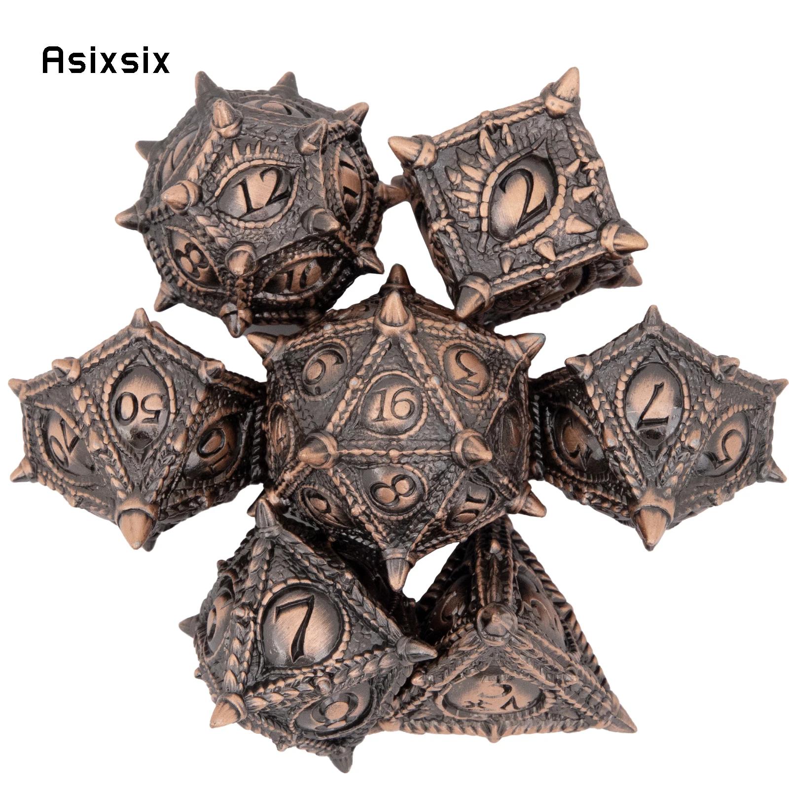 7 Pcs Yellow Eyes Metal Dice Solid Metal Polyhedral Dice Set Suitable for Role-Playing RPG Board Game Dice Role-Playing RPG
