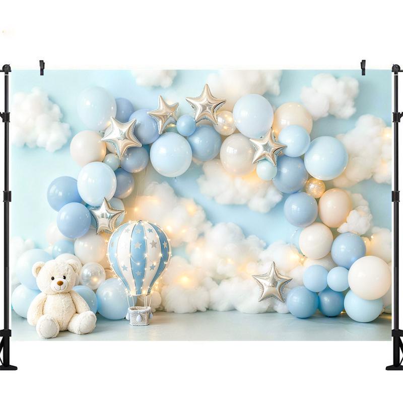 LS Beary First Birthday Backdrops Kids Baby Cake Smash Props Child Adult Photocall Decors Balloons Decors Backgrounds Cotton-150x100cm