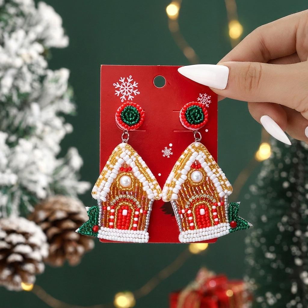 European and American New Christmas Earrings, Santa Claus Elk Rice Bead Earrings Earrings Jewelry