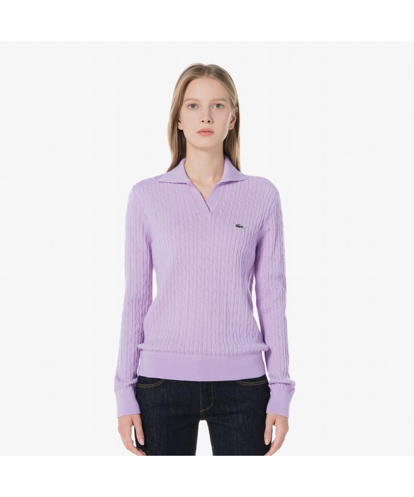 LACOSTE Women'S Cable Open Collar Sweater Af197E-54N Gfu