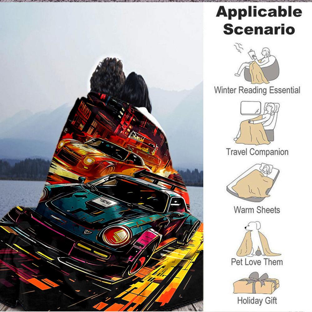 1pc Street Racer Flannel Throw Blanket HD Printed Lightweight Soft Warm All Season Blanket for Sofa, Bed, Travel, Camping Machine Washable