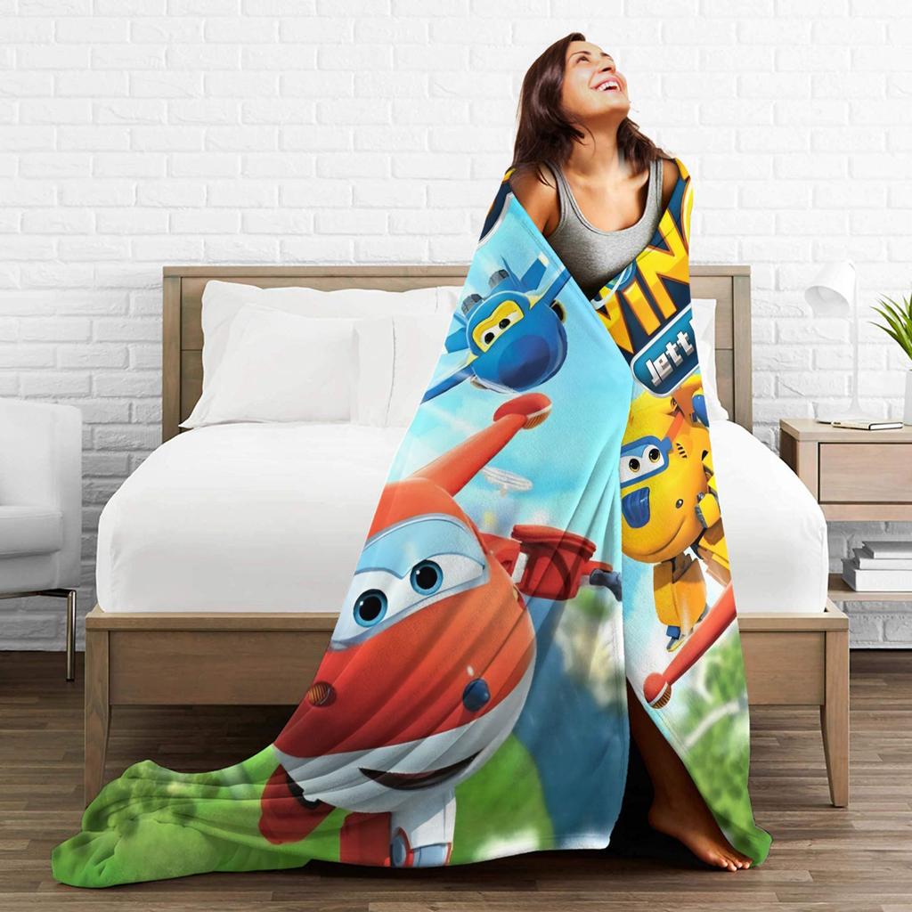 Super Wings Cartoon Flannel Blanket Car Robot Funny Throw Blanket for Sofa Bedding Lounge 150*125cm Rug Piece,