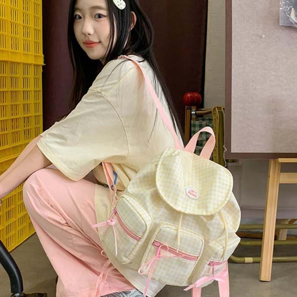 Sweet Women Daily School Bag Large Capacity Silver PU Daypack Korean Drawstring Backpack Students