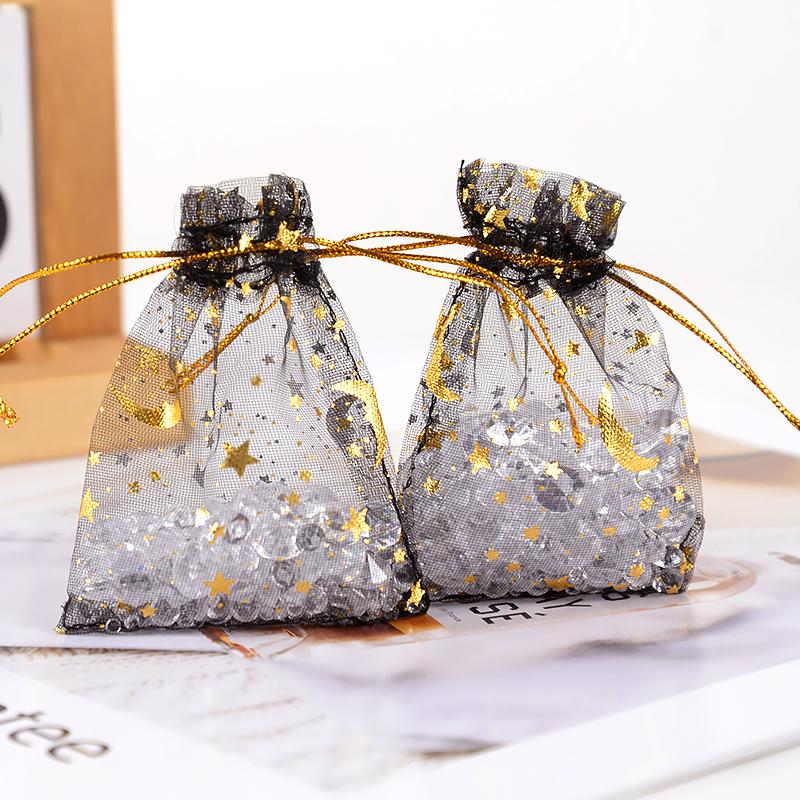 50Pcs Moon Star Drawstring Organza Bags Eid Mubarak Ramadan Candy Gift Packing Bag Jewelry Pouch Wedding Party Decoration Supply