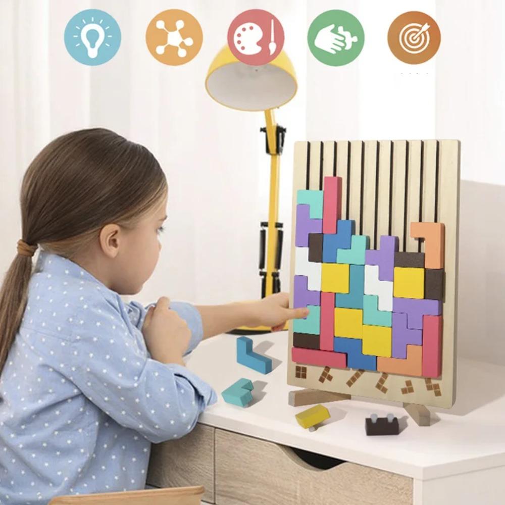 Drewniane rosyjskie klocki 3D Puzzle Układanki Zabawka Tangram Puzzle Inteligencja Kolorowe Klocki Montessori Edukacyjne