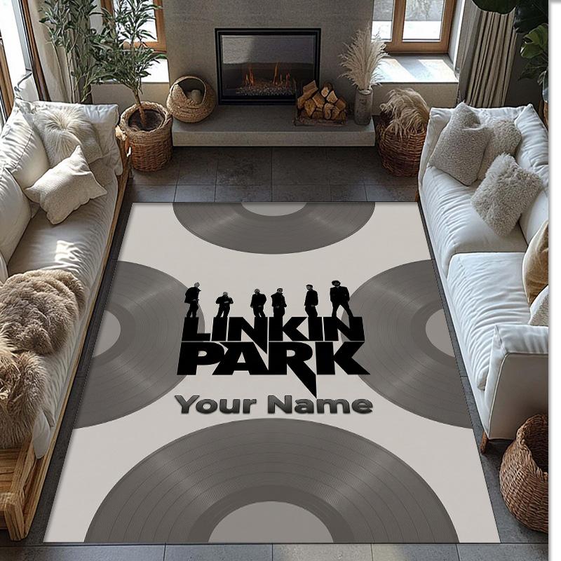 Linkin Park Crystal Velvet Rug, Custom Name Text Personalized Non‑Slip Floor Mat for Home Decor Gift
