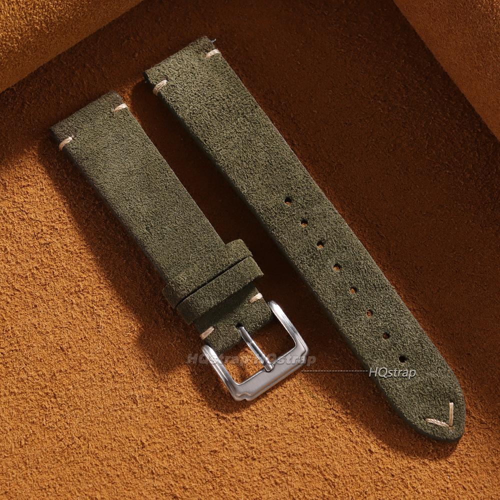 Braccialetto a sgancio rapido Cinturino per orologio in pelle di mucca scamosciata vintage Cinturino per orologio fatto a mano Grigio Marrone Verde 16mm 18mm 19mm 21mm 20mm 22mm Cintura