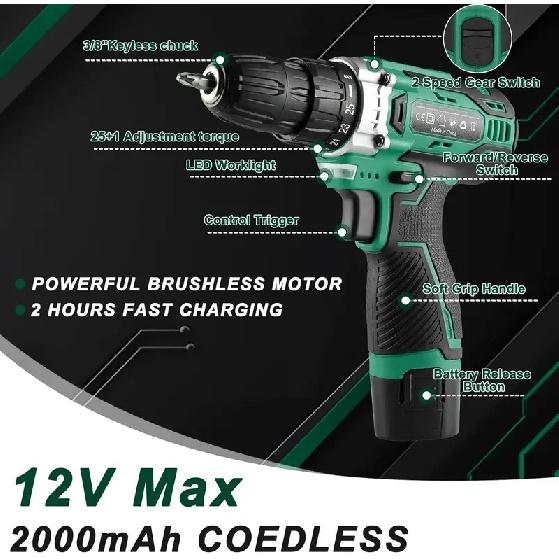 138 Pieces -Tool Kit Box Drill Set Home Mechanic Toolbox with 12V Power Cordless Drill Hand Repair Tools Sets Combo Kits