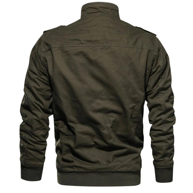 Men's Black Military-Style Cotton Jacket, Plus Velvet, Large Size, Autumn/Winter Trendy Outerwear