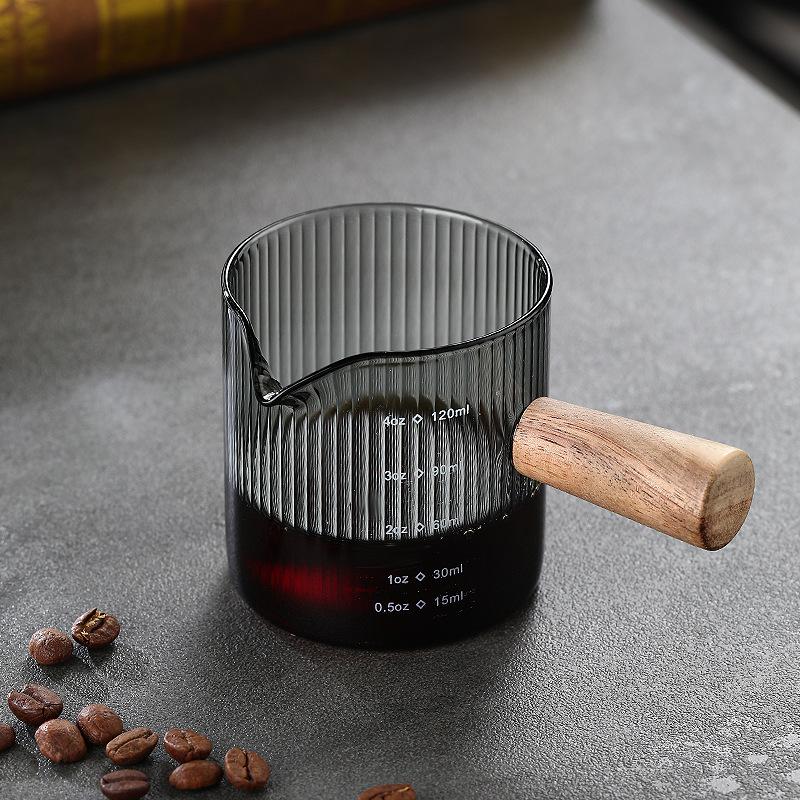 120Ml Espresso Shot Glass Wood Handle Single Double Mouth Coffee Measuring Cup Dual Scale Mug