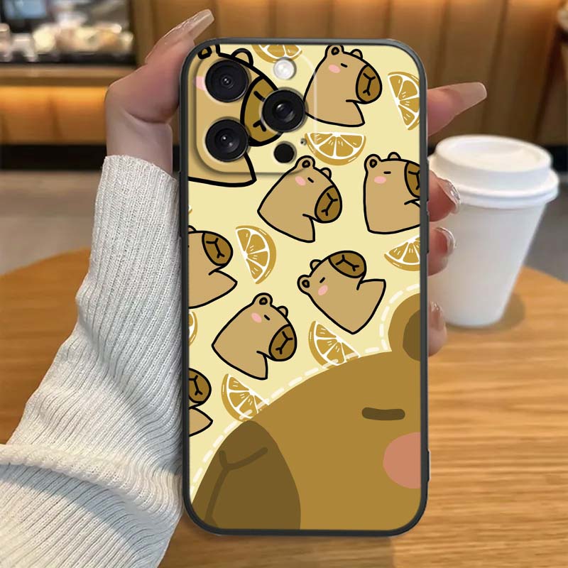 Cartoon Anime Capibala Art Phone Case For Apple iPhone 17 16 16E 15 14 13 12 11 Pro Max Plus Black Soft Silicone