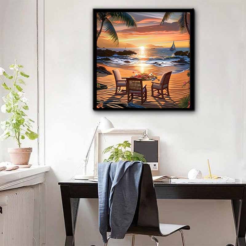 New Arrival 5D DIY Full Circle Diamond Painting "Seaside Scene" Embroidery Cross Stitch Home Decor Gift