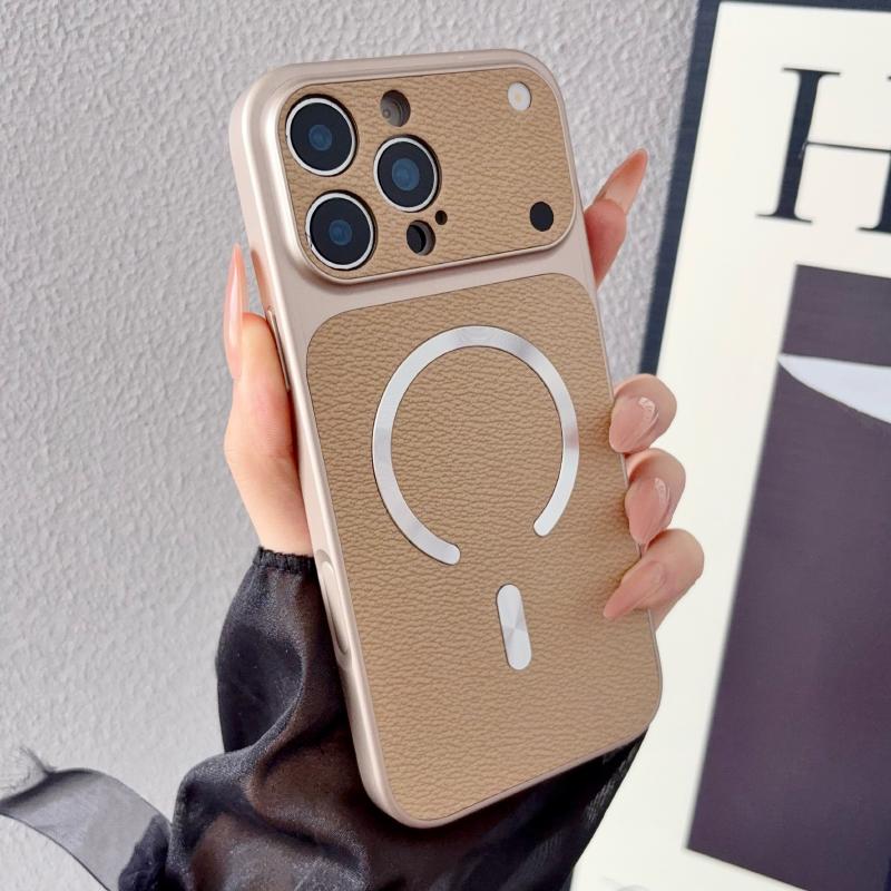 For Magsafe Magnetic Solid Color Matte Soft Border PU Leather Phone Case For 17 Pro Max 15 14 13 12 16 Pro Max Back Cover