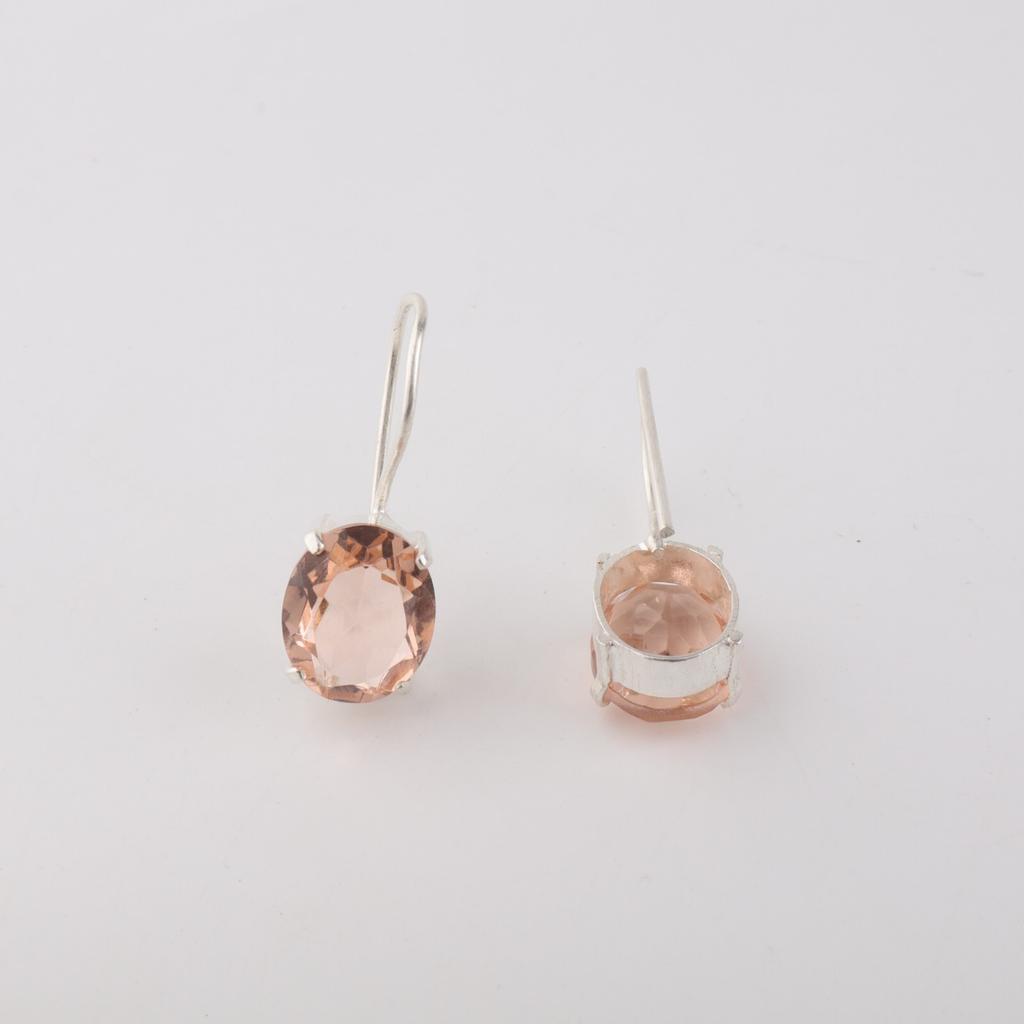 Peach Tourmaline Gemstone 925 Sterling Silver Handcrafted Women Earrings 1.05" EE-173-45