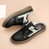 Breathable Mens Muller Shoes Genuine Leather  Man Casual Flat Lace-Up Men Slippers Youth Teenage Hollow Out Half Drag Walk Shoes