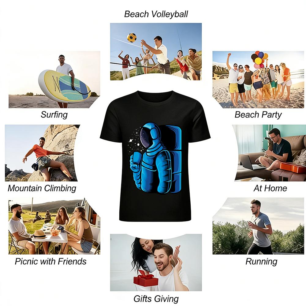 Cool Astronaut Thumbs Up Graphic Casual Short Sleeve T-Shirt Pure Cotton T-shirt
