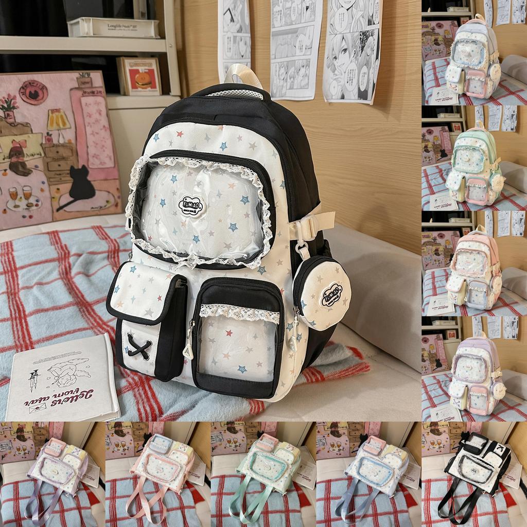 Spring New Student Backpack With Color Block Design And Nylon Material For School Use