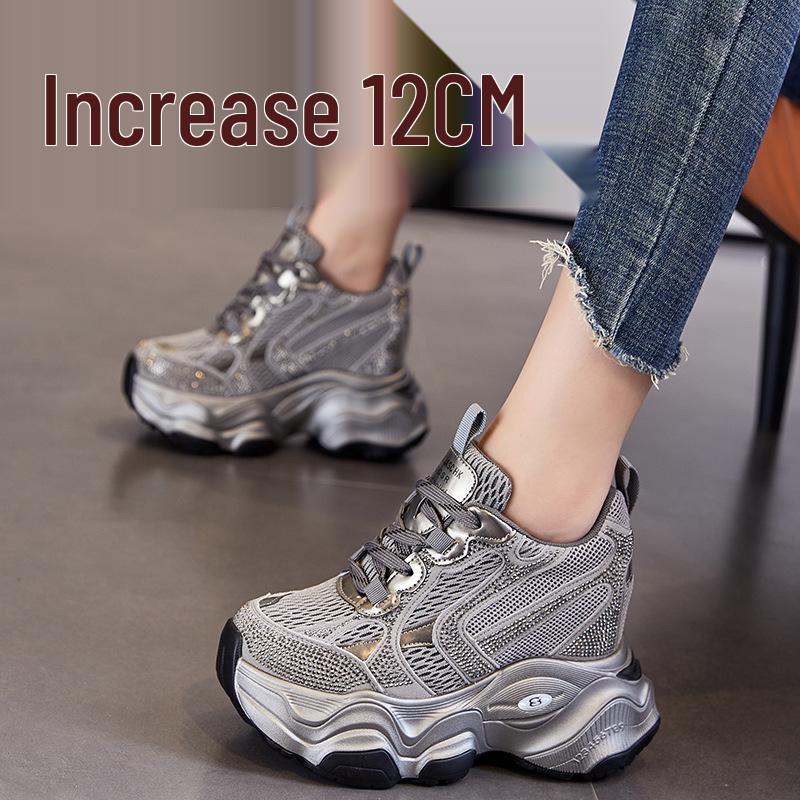 Women's 12cm Breathable Mesh Platform Sneakers A8935 - Casual Sports Shoes In Small Sizes