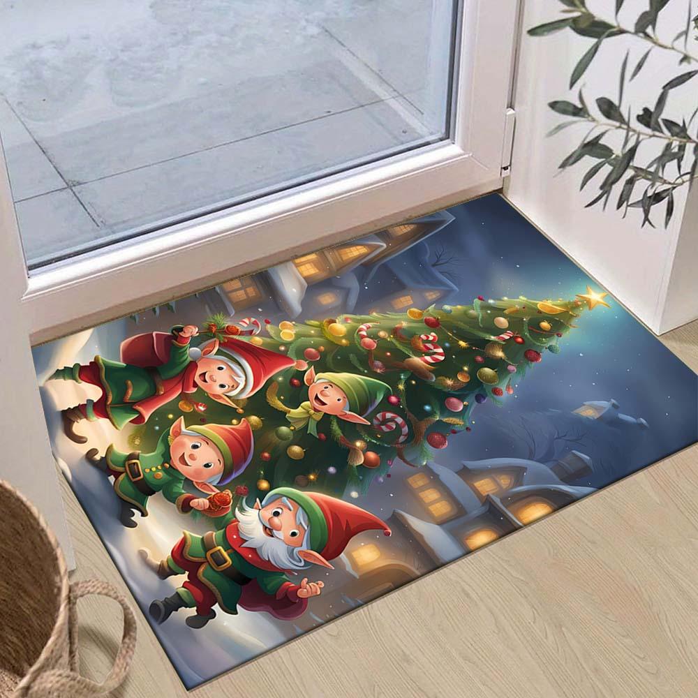

1pc Christmas Tree with Elves Area Rug, Slip-Resistant, Easy-Clean, Stain-Resistant, Perfect for Cozy Living Rooms, Bedrooms, Kitchens, Offi 60cm by 90cm