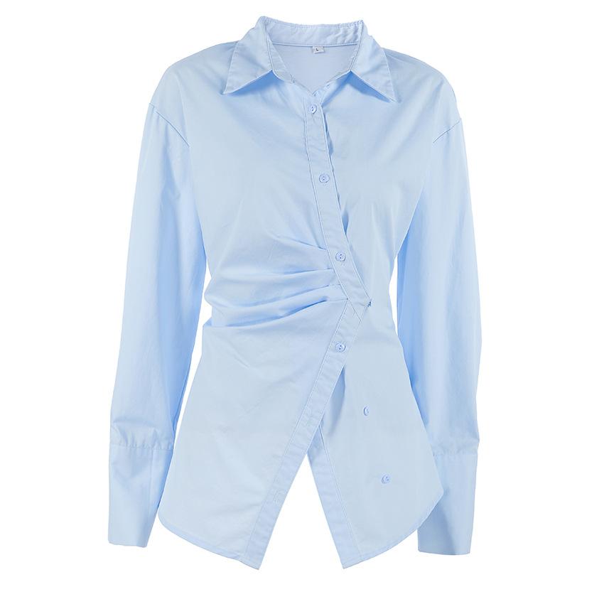 French Temperament Lapel White Shirt Women's 1116 Spring Professional Waist Inner Long-sleeved Women's Shirt Women's Clothing